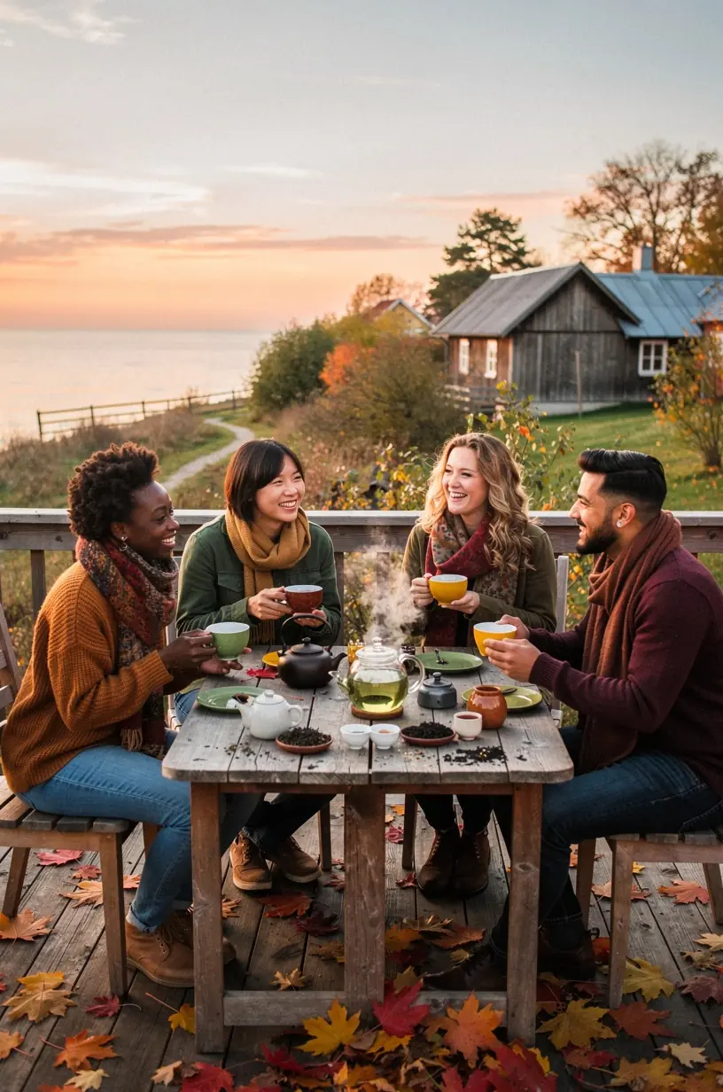 Moteris ramiai gurkšnoja arbatą jaukioje namų aplinkoje.